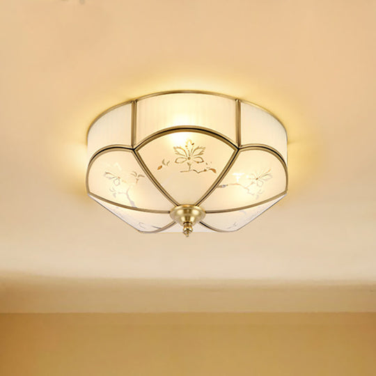 Brass Flush Mount Lamp With Colonial Sandblasted Glass - 3/4/6 Head Options / 14’