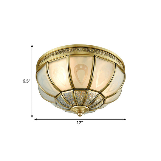 12/16 Dome Flush Mount Light With Colonial Opal Frosted Glass Brass Finish 2/3 Bulbs - Bedroom
