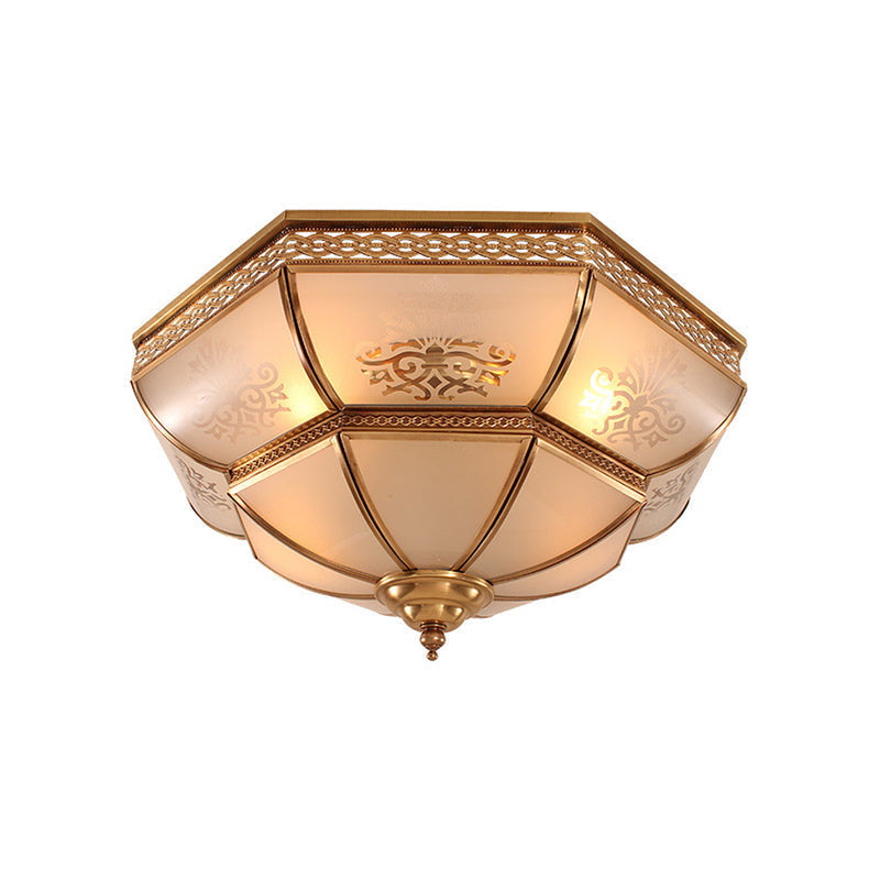 Colonial Brass Curved Glass Flush Light Fixture For Living Room 16.5’/18’ W