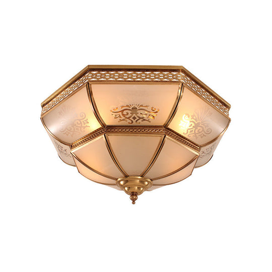 Colonial Brass Curved Glass Flush Light Fixture For Living Room 16.5/18 W