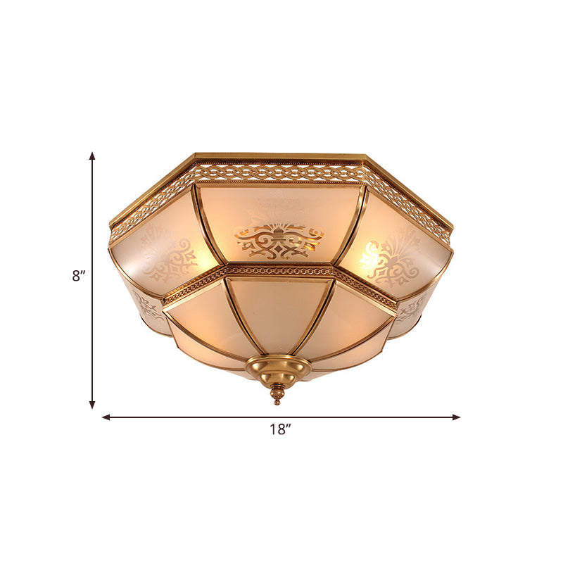 Colonial Brass Curved Glass Flush Light Fixture For Living Room 16.5’/18’ W