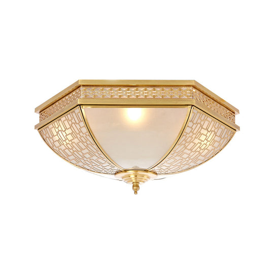 Colonial Opal Frosted Glass Dome Bedroom Flush Mount Light - Brass Ceiling Lamp (3 Bulbs)