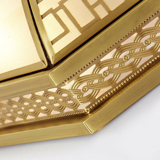 Colonial Opal Frosted Glass Dome Bedroom Flush Mount Light - Brass Ceiling Lamp (3 Bulbs)