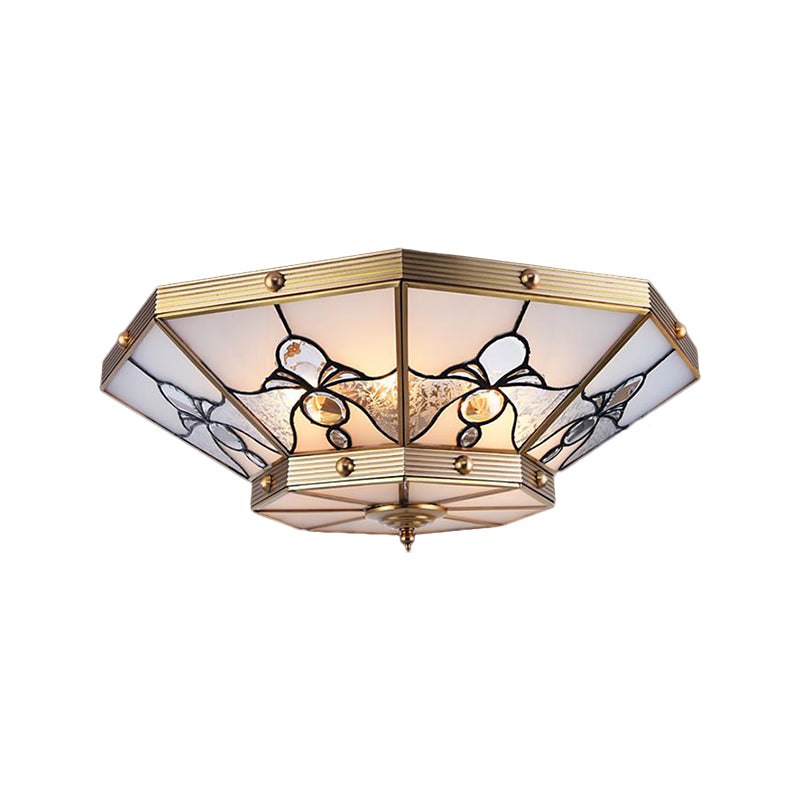 Brass Conical Flush Mount Lamp With Frosted Glass For Bedroom - 4 Heads 16’/19.5’ Size