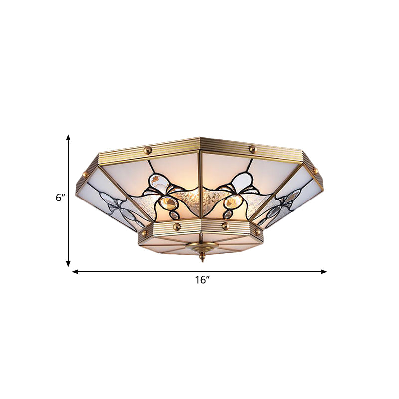Brass Conical Flush Mount Lamp With Frosted Glass For Bedroom - 4 Heads 16’/19.5’ Size