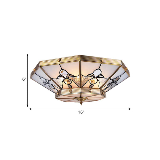 Brass Conical Flush Mount Lamp With Frosted Glass For Bedroom - 4 Heads 16’/19.5’ Size