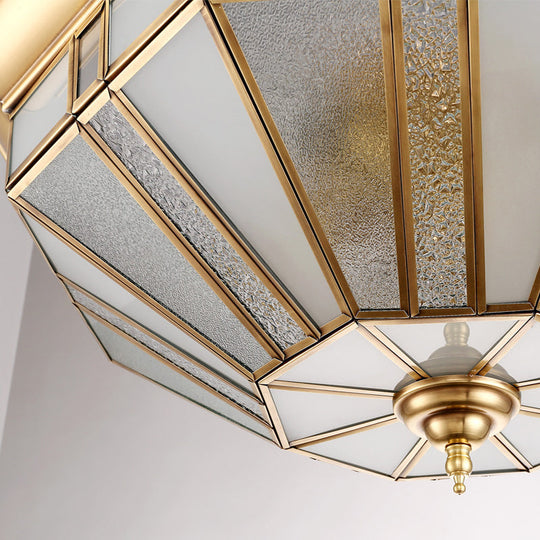 Geometric Ceiling Mount Brass Flush Light Fixture For Bedroom - Beveled Glass 4/6 Bulbs