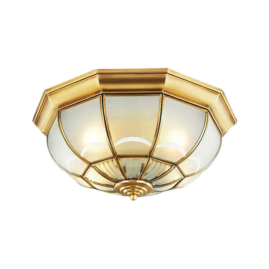 Colonialist Flush Mount Lamp For Bedroom - Frosted Glass Brass Ceiling Dome (3/4/6 Heads)