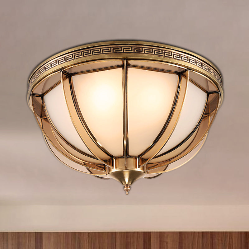Opal - White Glass Brass Flush Dome Ceiling Lamp - 16.5’/20.5’ Width 3/4 Heads Colonial -