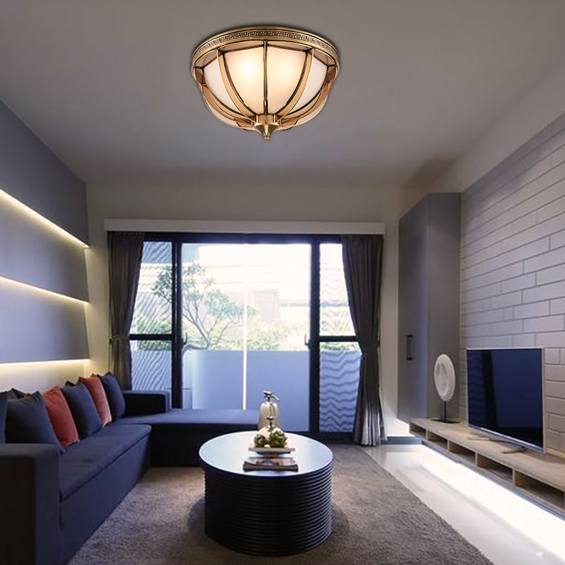 Opal - White Glass Brass Flush Dome Ceiling Lamp - 16.5’/20.5’ Width 3/4 Heads Colonial -