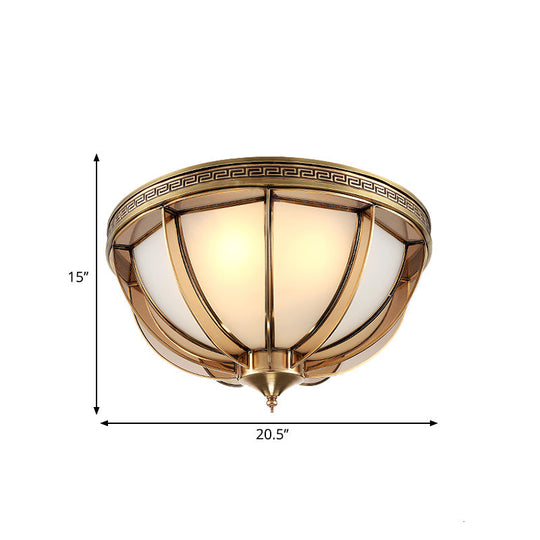 Opal - White Glass Brass Flush Dome Ceiling Lamp - 16.5’/20.5’ Width 3/4 Heads Colonial -