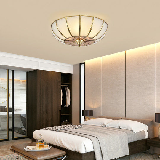 Colonial Sandblasted Glass Brass Flush Mount Lamp With Multiple Heads For Living Room Ceiling