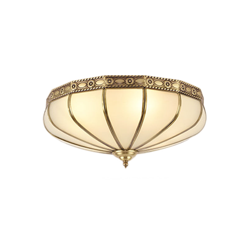 Colonial Sandblasted Glass Brass Flush Mount Lamp With Multiple Heads For Living Room Ceiling