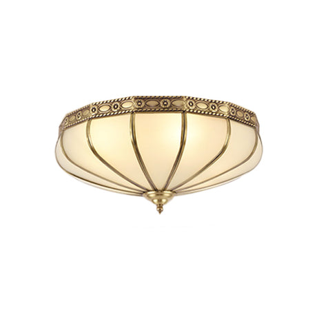 Colonial Sandblasted Glass Brass Flush Mount Lamp With Multiple Heads For Living Room Ceiling