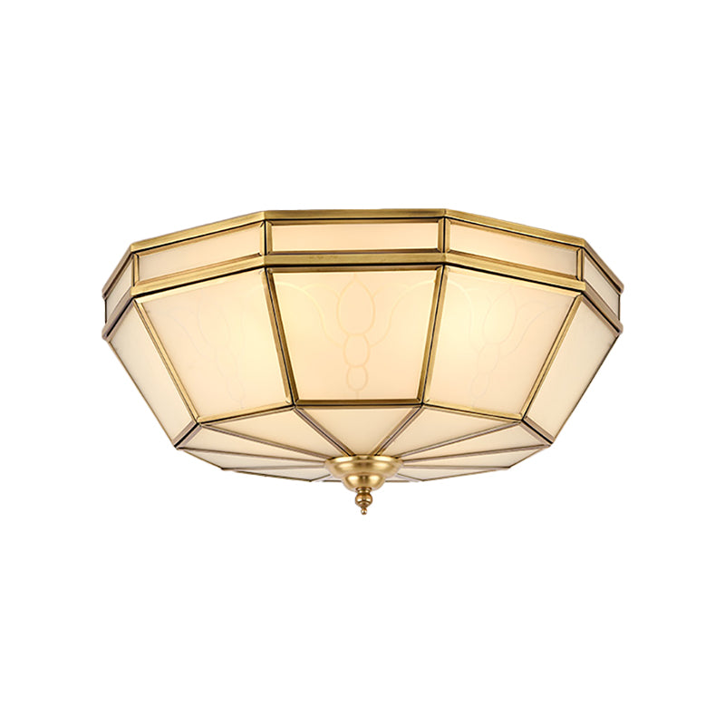 Colonial Sandblasted Glass Brass Flush Mount Lamp With Multiple Heads For Living Room Ceiling