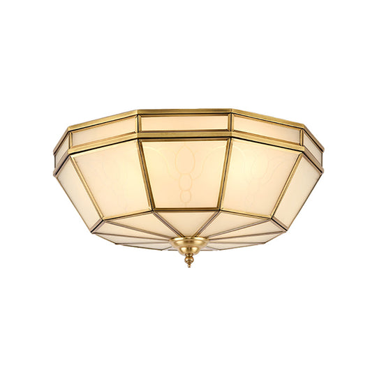 Colonial Sandblasted Glass Brass Flush Mount Lamp With Multiple Heads For Living Room Ceiling