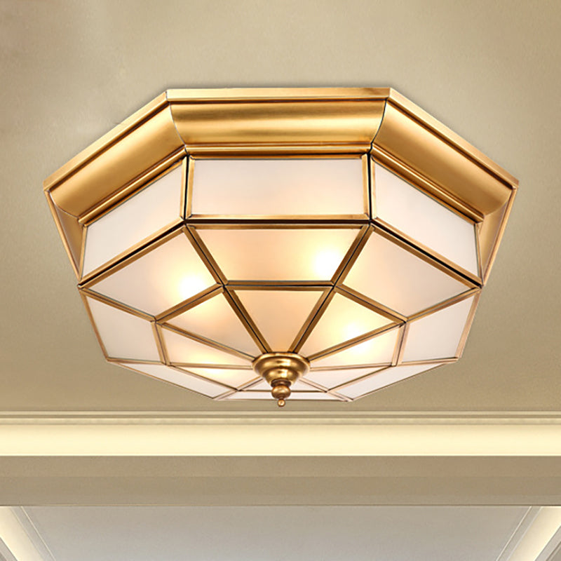 Colonial Brass Ceiling Light With Prismatic Milky Glass - 4/6 Bulbs Ideal For Living Rooms 17’ Or