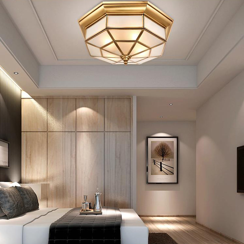 Colonial Brass Ceiling Light With Prismatic Milky Glass - 4/6 Bulbs Ideal For Living Rooms 17’ Or