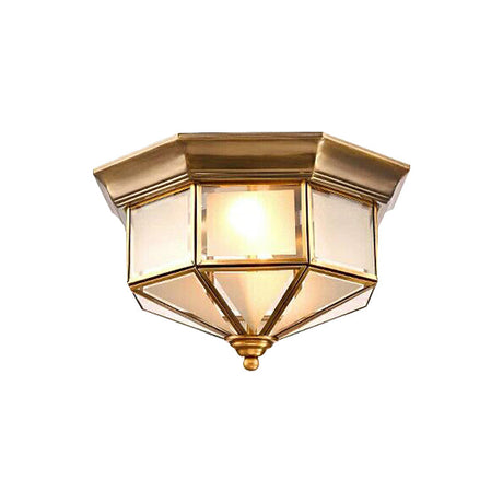 Brass Flush Mount Fixture With Curved Frosted Glass For Bedroom - 2 Lights