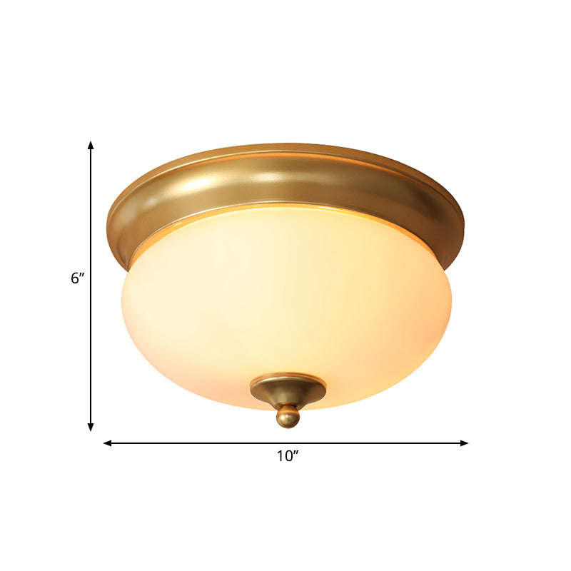 Colonial Brass Flush Mount Ceiling Light With Opal Glass For Living Room - Set Of 2