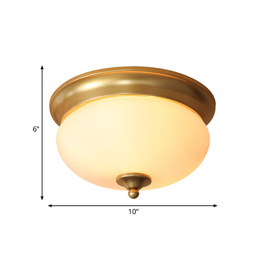 Colonial Brass Flush Mount Ceiling Light With Opal Glass For Living Room - Set Of 2
