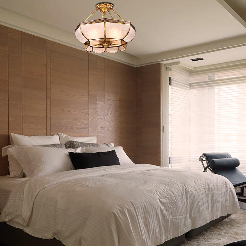 Colonial Brass Satin Opal Glass Semi Flush Mount Ceiling Light Fixture 3/4 Bulbs 14’/18’ Dia -