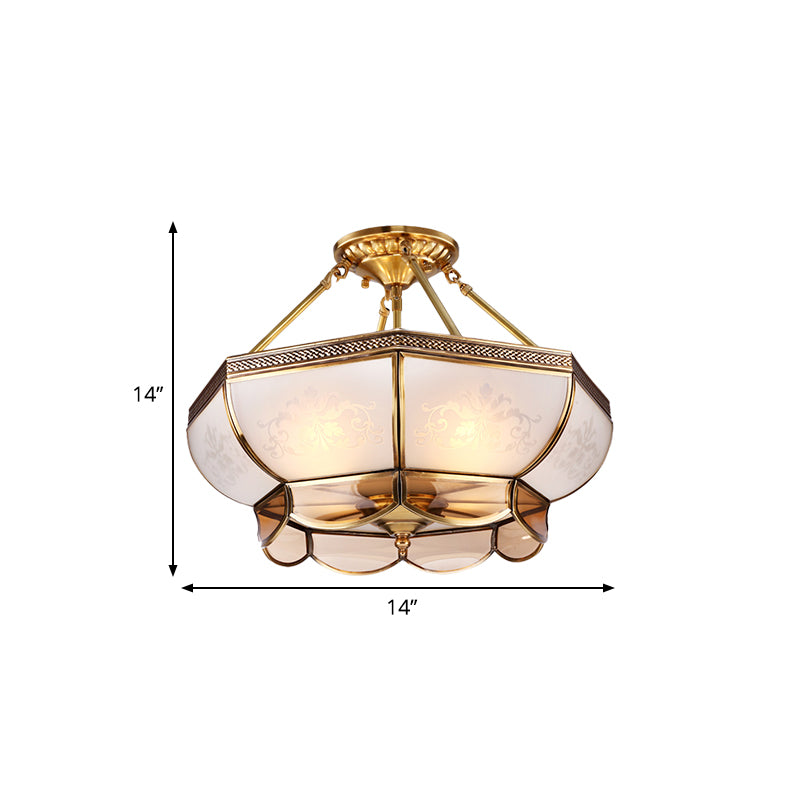 Colonial Brass Satin Opal Glass Semi Flush Mount Ceiling Light Fixture 3/4 Bulbs 14’/18’ Dia -
