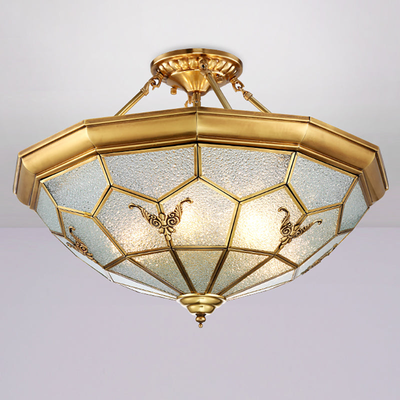 Colonial Seeded Glass Semi-Flush Mount Ceiling Light Fixture - Brass 4/6 Bulbs 19.5’/25.5’ W