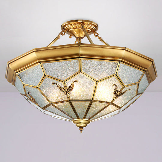 Colonial Seeded Glass Semi-Flush Mount Ceiling Light Fixture - Brass 4/6 Bulbs 19.5’/25.5’ W