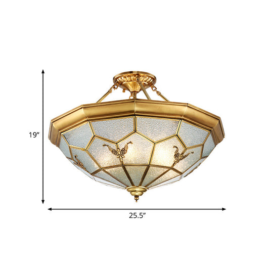 Colonial Seeded Glass Semi-Flush Mount Ceiling Light Fixture - Brass 4/6 Bulbs 19.5’/25.5’ W