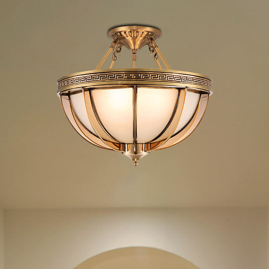 Ivory Glass Bowl Ceiling Lighting Colonial Semi Flush Mount - 16.5’/20.5’ W Brass 3/4 Heads