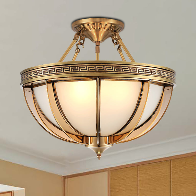 Ivory Glass Bowl Ceiling Lighting Colonial Semi Flush Mount - 16.5’/20.5’ W Brass 3/4 Heads