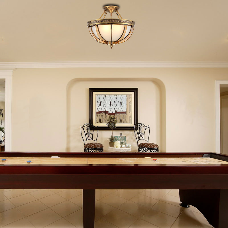 Ivory Glass Bowl Ceiling Lighting Colonial Semi Flush Mount - 16.5’/20.5’ W Brass 3/4 Heads