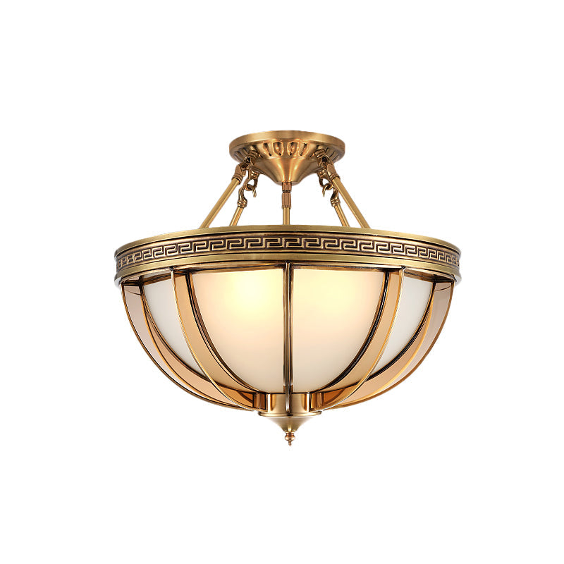 Ivory Glass Bowl Ceiling Lighting Colonial Semi Flush Mount - 16.5’/20.5’ W Brass 3/4 Heads
