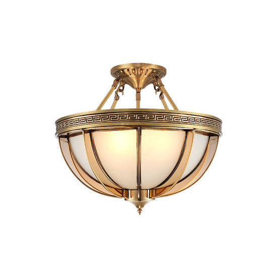 Ivory Glass Bowl Ceiling Lighting Colonial Semi Flush Mount - 16.5’/20.5’ W Brass 3/4 Heads
