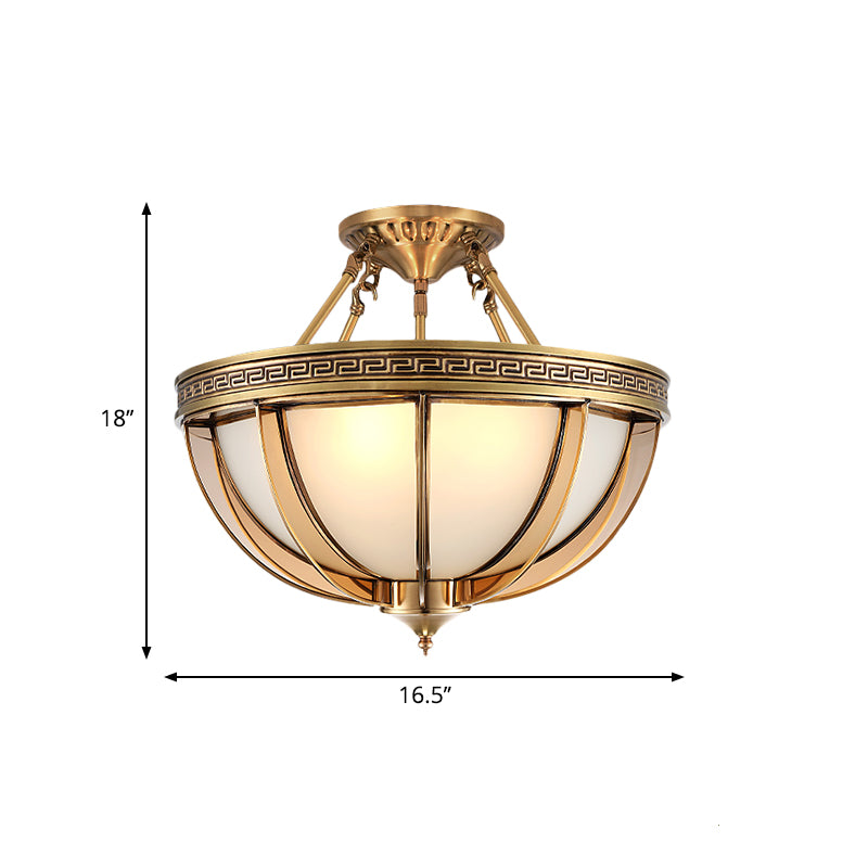 Ivory Glass Bowl Ceiling Lighting Colonial Semi Flush Mount - 16.5’/20.5’ W Brass 3/4 Heads