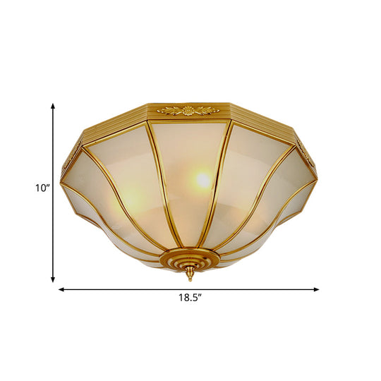 Colonial Brass Flared Bedroom Ceiling Light Opal Glass 14.5’-18.5’W 3/4-Light