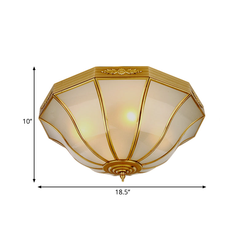 Colonial Brass Flared Bedroom Ceiling Light Opal Glass 14.5-18.5W 3/4-Light