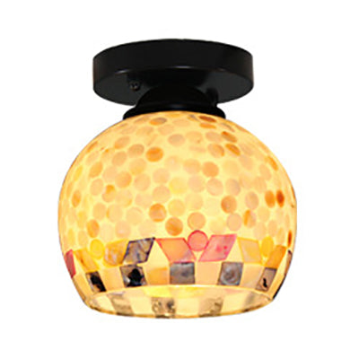 Beige Geometric Tiffany Mosaic Glass Flush Mount Ceiling Light With 1 Bulb - Unique & Stylish