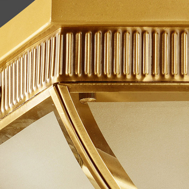 Colonial Frosted Glass Ceiling Lamp With Gold Finish - 2 Bulbs Hallway Flush Mount Light