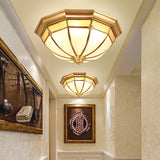 Colonial White Glass Dome Ceiling Light Fixture For Bedroom - Brass Flush Mount 3/4/6 Heads