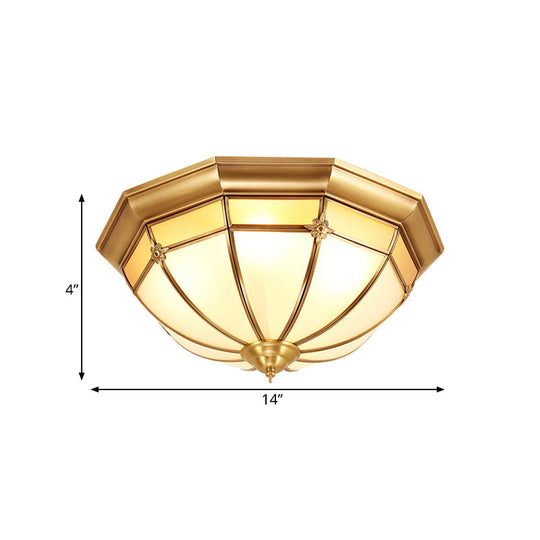 Colonial White Glass Dome Ceiling Light Fixture For Bedroom - Brass Flush Mount 3/4/6 Heads