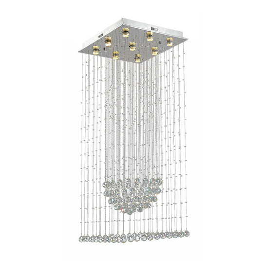 Contemporary Crystal Teardrop Flush Mount With 9 Heads - Nickel Ceiling Lighting