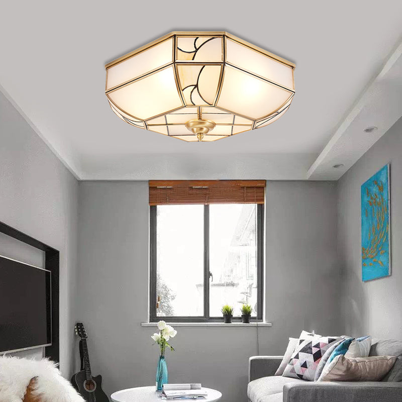 Opal Glass Flush Mount Ceiling Light With Colonial Brass Bowl - Perfect For Bedroom Lighting Set Of