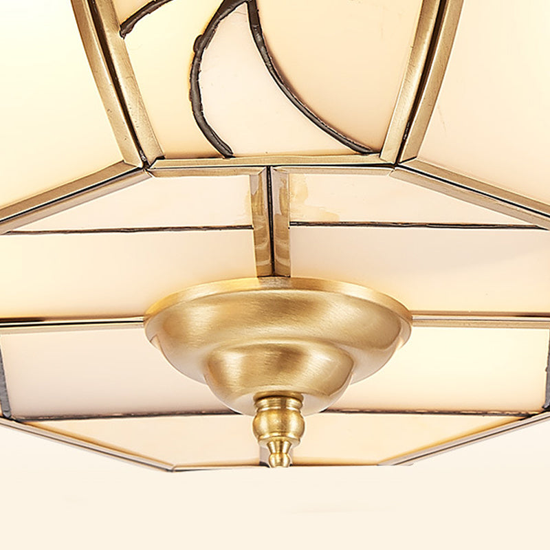 Opal Glass Flush Mount Ceiling Light With Colonial Brass Bowl - Perfect For Bedroom Lighting Set Of