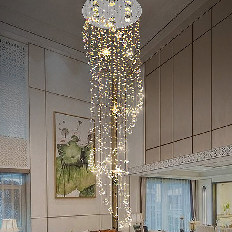 Contemporary Crystal 6 - Head Spiral Flushmount Ceiling Fixture In Stainless Steel