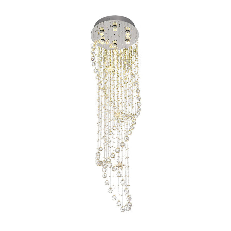 Contemporary Crystal 6 - Head Spiral Flushmount Ceiling Fixture In Stainless Steel