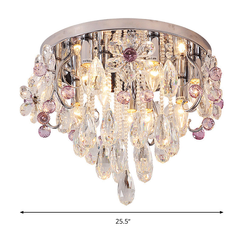 Modernist Crystal Teardrop Flushmount Ceiling Light Fixture With Stainless - Steel Frame - 6/9 Head
