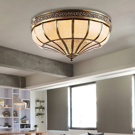Colonial Opaque Glass Dome Bedroom Flush Mount Lamp Brass Ceiling Light Fixture - 3/4 Bulbs 12.5/16