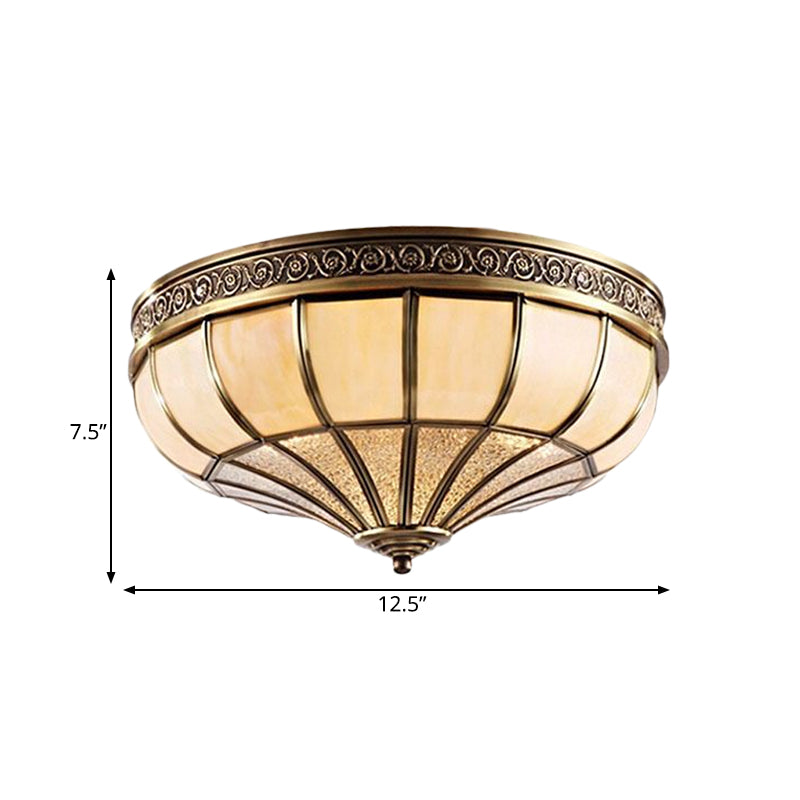 Colonial Opaque Glass Dome Bedroom Flush Mount Lamp Brass Ceiling Light Fixture - 3/4 Bulbs 12.5/16